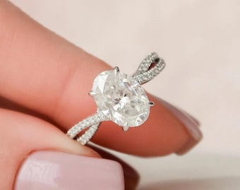 1,5 kt ovale lab-gegroeide diamanten verlovingsring, 14K gouden ring halve eeuwigheid, elegante beloftering, minimale bruidssieraden cadeau voor vrouwen