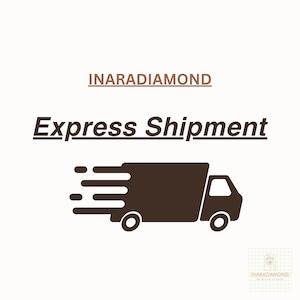 May include: A brown graphic of a delivery truck with motion lines, suggesting speed. The text "Express Shipment" is above the truck, with the brand name "INARADIAMOND" above. The background is a light beige colour.