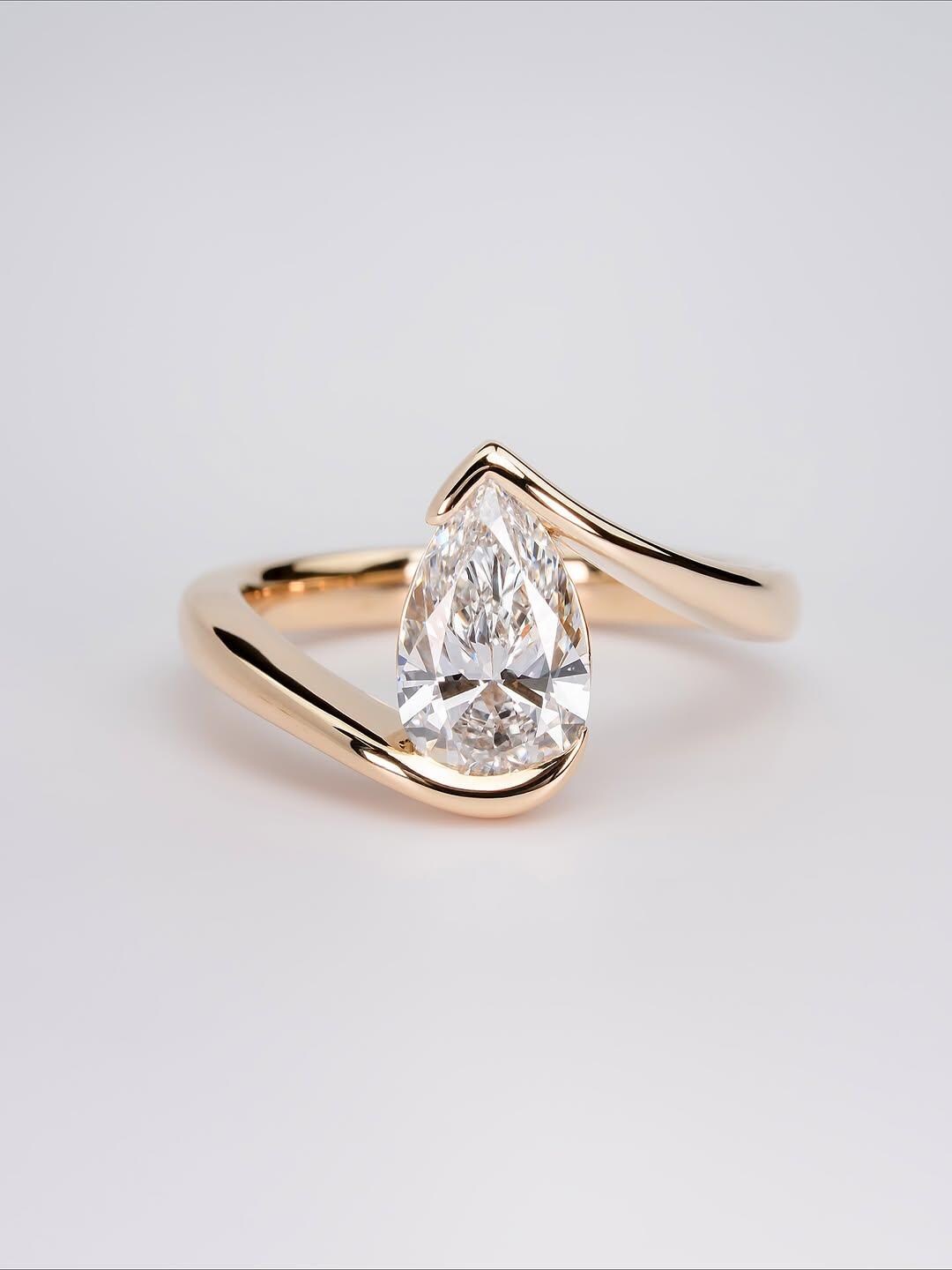 Pear Cut Lab Grown Diamond Ring 10K Yellow Gold Elegant Teardrop ...
