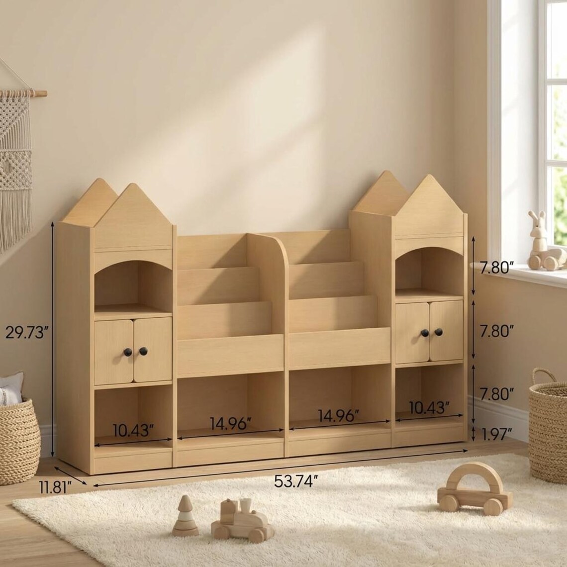 Montessori Castle Bookshelf and Toy Storage Organizer, Wood Nursery ...