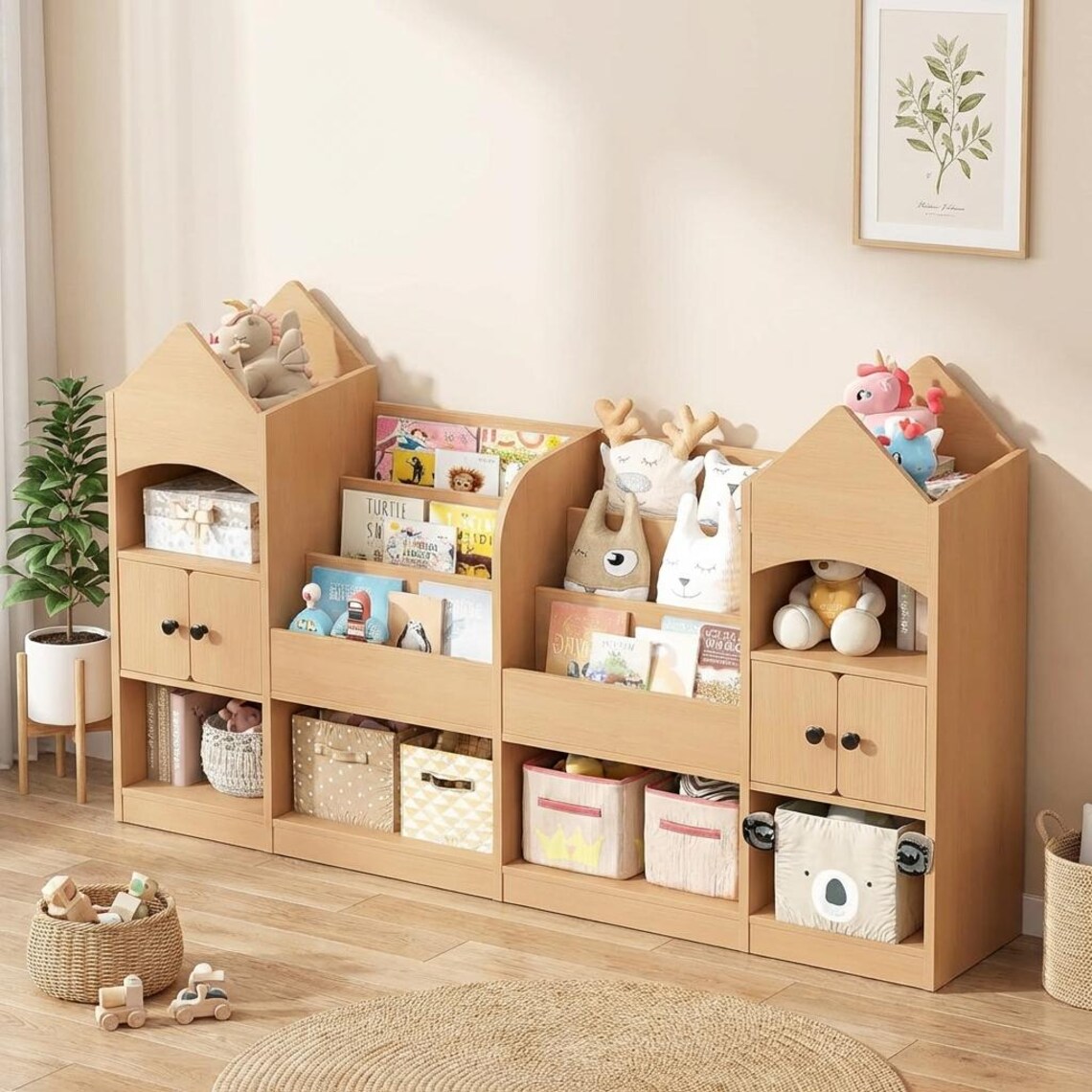 Montessori Castle Bookshelf and Toy Storage Organizer, Wood Nursery ...