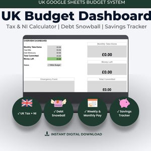 英国予算ダッシュボード | Google スプレッドシート 税金、国民保険、債務スノーボール トラッカー (デジタル ダウンロード)