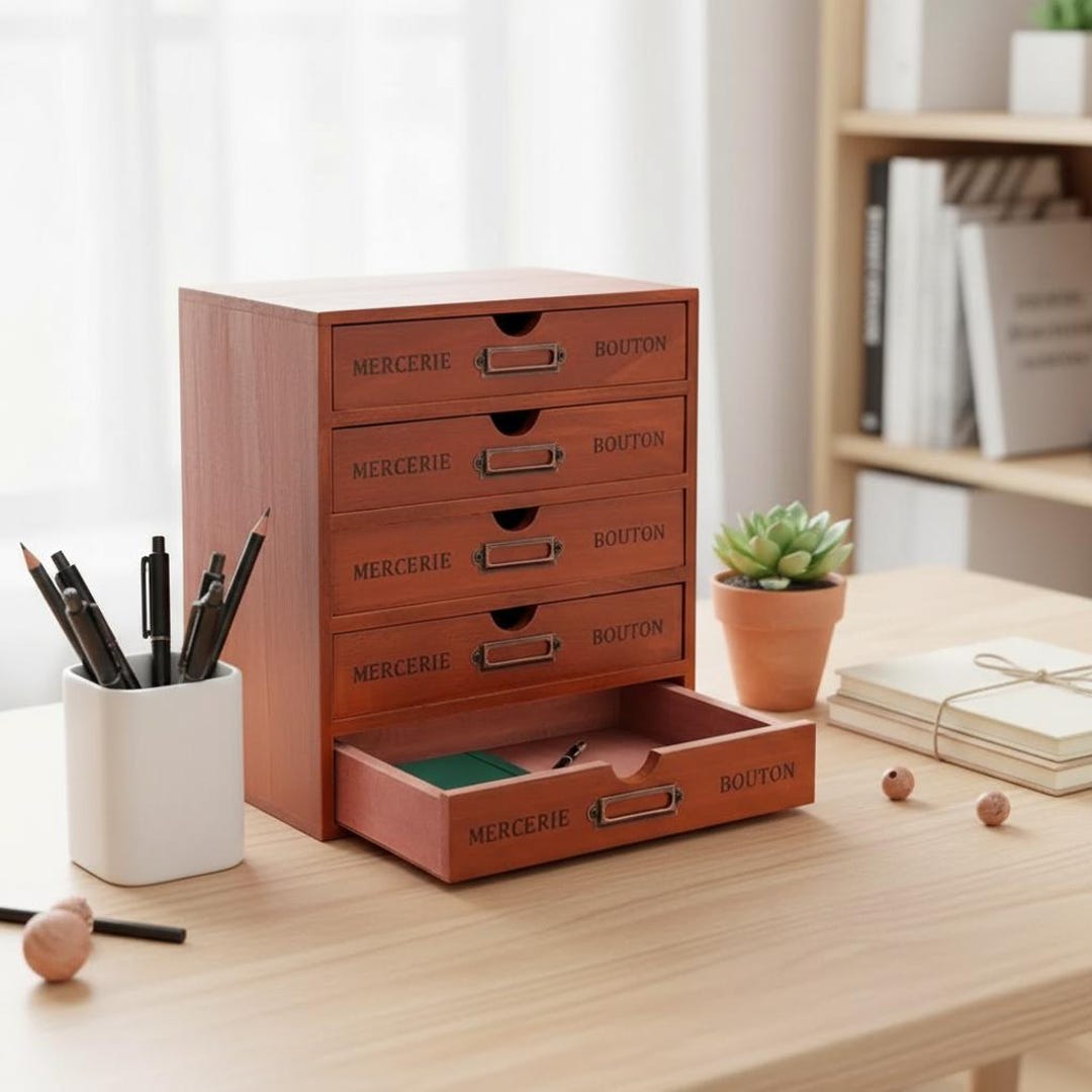 Vintage Apothecary Cabinet Wooden Drawer Organizer Rustic Desktop ...