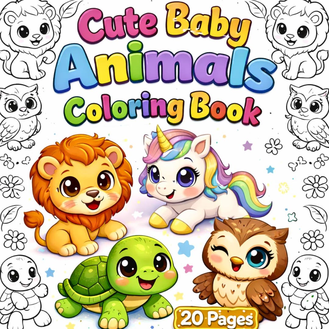 Baby Animals Coloring Book Printable 20 Easy Pages for Kids Instant ...