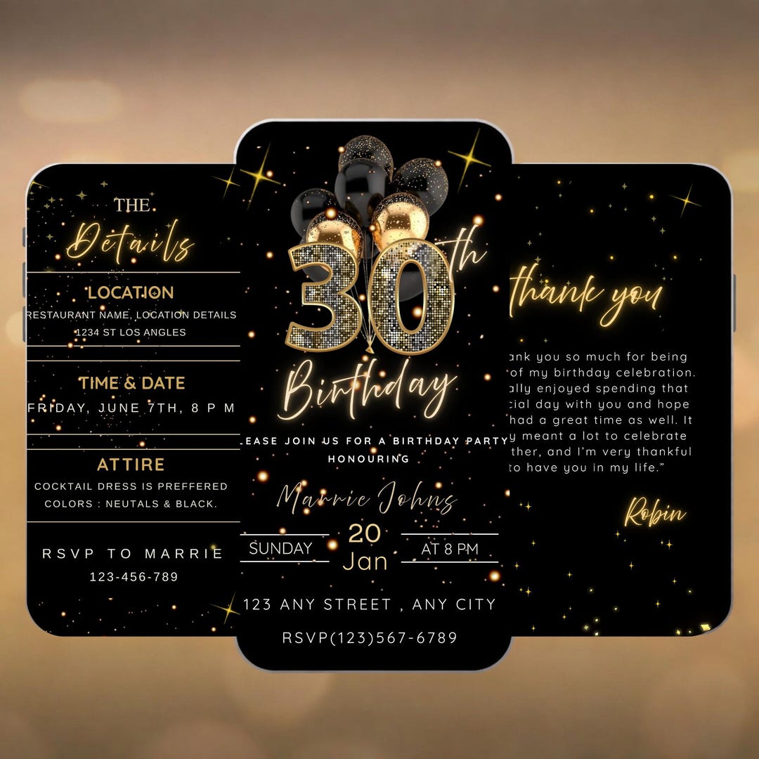 30th Birthday Invitation Template | Editable in Canva | Elegant ...