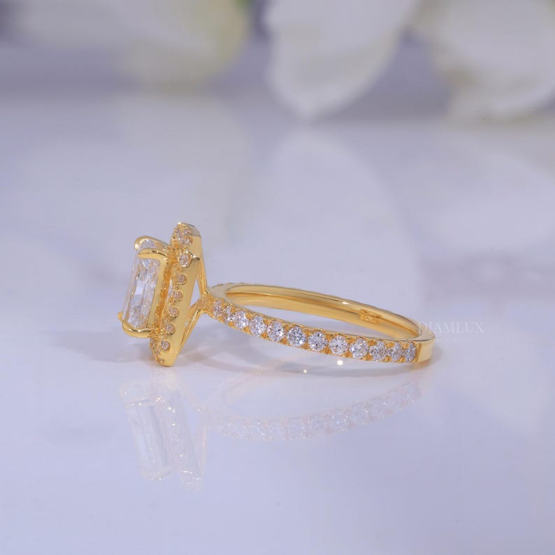 Radiant Cut Lab Diamond Engagement Ring, 10K Gold Halo Ring - Etsy