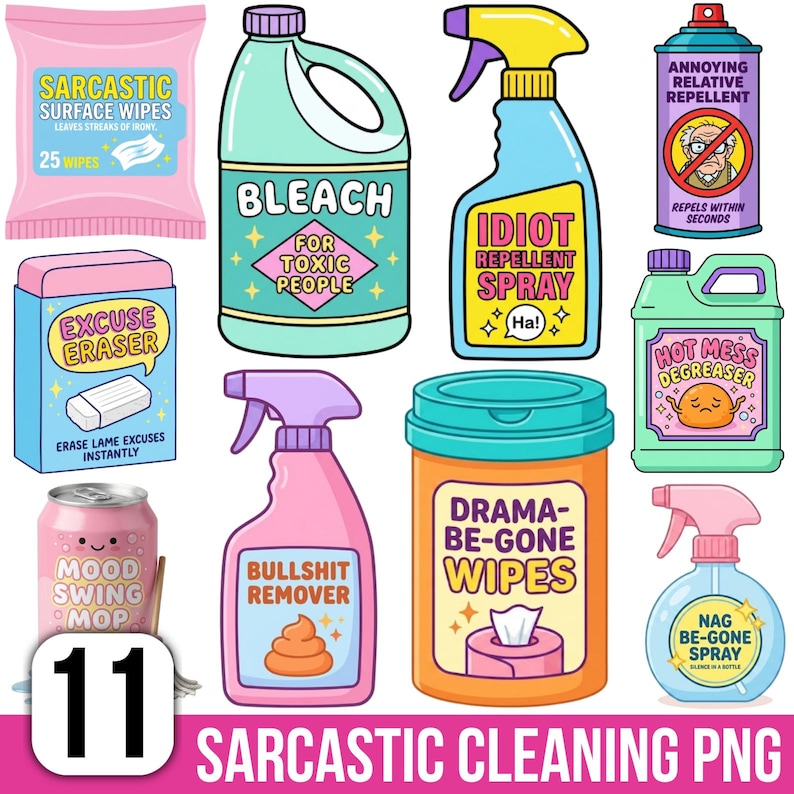 Funny Cleaning Products Clipart Sarcastic Parody Png Bundle Gag Humor ...