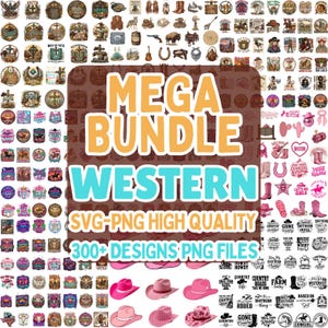 Paquete de más de 300 imágenes SVG del Oeste, paquete de imágenes PNG de vaqueras, diseños de camisas country western, imágenes SVG de rodeo, imágenes PNG de vaqueros, imágenes prediseñadas vintage del Oeste, para cortar con Cricut.