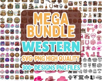 Pacchetto di oltre 300 immagini SVG a tema western, pacchetto di immagini PNG di cowgirl, disegni per magliette country western, SVG di rodeo, PNG di cowboy, clipart western vintage, da tagliare per Cricut
