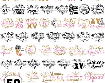 Pacchetto SVG PNG per Mis Quince, SVG per la squadra di Mis Quince, SVG per Mis Quince Años, SVG per compleanno latino, SVG per la famiglia del compleanno, File di taglio per Cricut e Silhouette