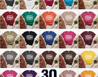 50+ Bella Canvas 3001 T-shirt Flat Lay Mockup Bundle / BC 3001 T-shirt Flatlay Mockup Bundle / Prodotto reale / Sfondo semplice e minimale