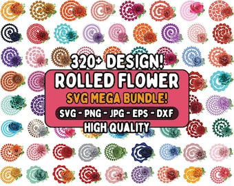Pacchetto di fiori arrotolati in formato SVG, fiori di carta arrotolati, fiori 3D in formato SVG, carta digitale in formato SVG, modello di fiori arrotolati, fiori da matrimonio in formato SVG, taglio per Cricut