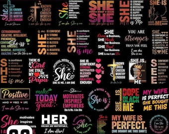 Pacchetto PNG "She is me", PNG "Woman Affirmation", PNG "Women Empowerment", PNG "Strong Woman", PNG "Positive Quotes", PNG "She is Strong", ritagliabile per Cricut