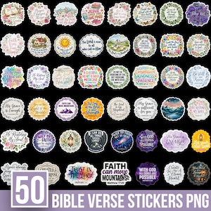 Pacote de adesivos PNG com versículos bíblicos em aquarela, imprimíveis para garrafas de água e laptops, adesivos digitais para Goodnotes, planners e diários.