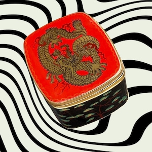 Vintage Côte d'Or metal tin – dragon and pine tree decoration – 1970s