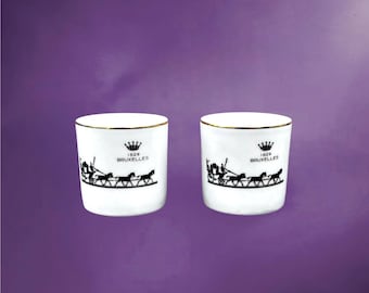 Duo de Gobelets Delvaux Bruxelles 1829 en Porcelaine de Baudour Cerabel - Années 70