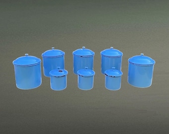 Set of Kockums Enamel Pots, Sweden Blue - 1960s - Scandinavian Kitchen