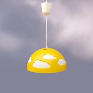 Ikea Henrik Preutz pendant light, yellow with cloud pattern, Swedish design from the 2000s