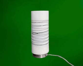 Massiv vintage cylinderlampa i vitt opalinglas och borstad metall – Postmodern design