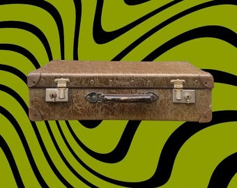 Antyczna brytyjska walizka Durex w kolorze brązu tytoniowego z wulkanizowanego włókna, antyczny bagaż