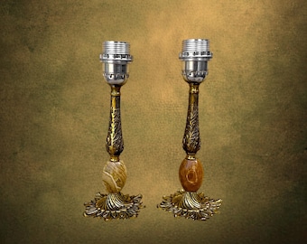 Pair of Lamp Bases in Gilded Brass and Calcitic Onyx – Plant Decoration – 1960s-70s