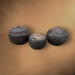 Set of Three Antique Wooden Boules de Fort with Rims - Patina from Use