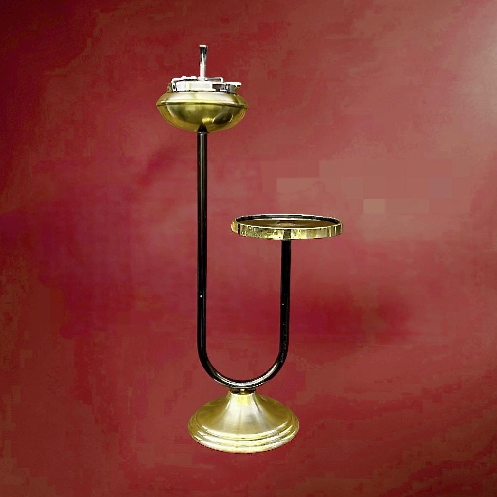 Cendrier Sur Pied Vintage Années 70 – Marron, Hauteur 55 Cm, Diamètre 18 Cm