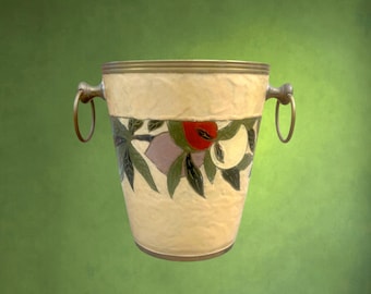 Seau à Champagne Vintage en Laiton Décor Émaillé Cloisonné Fruits – Années 70
