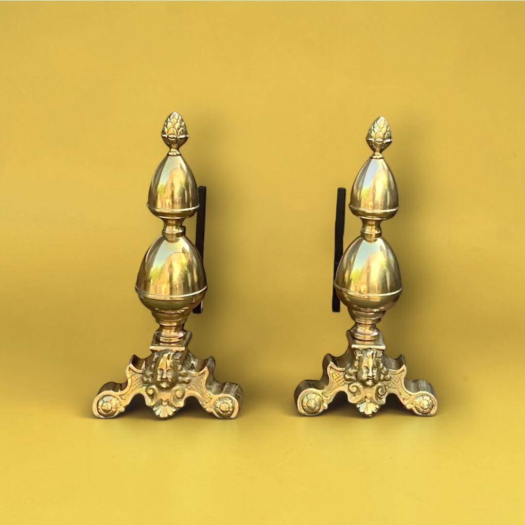 Paire de chenets en fonte style Napoléon III buste de femme