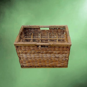 Antique wicker and wood bottle rack – 15 compartments – 1930s