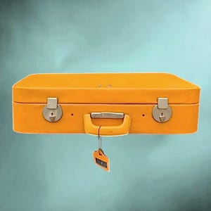 Vintage orange faux leather suitcase from the 1960s – retro suitcase with satin lining