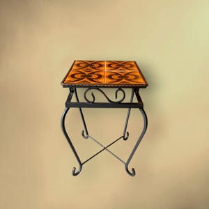Table d’Appoint en Fer Forgé et Carreaux de Céramique Orange - Années 60-70
