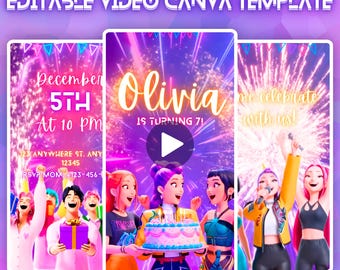 Invito di compleanno K-pop in formato video – Invito digitale animato modificabile per feste su dispositivi mobili con Canva