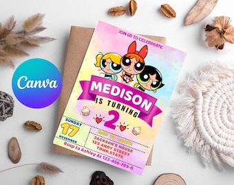 Powerpuff Girls Birthday Invitation | Editable Canva Template | Girl Birthday Invite | Princess Party Printable | Instant Edit & Download