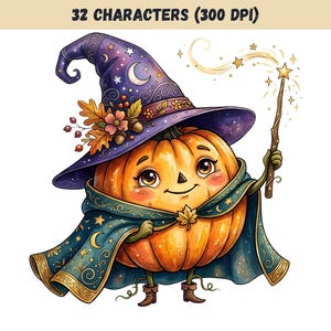 32 höstpumpayrken Clipart-paket PNG, söta höstpumpafigurer, pumpakrydda, sublimeringsdesigner, omedelbar nedladdning