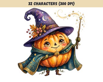 32 Fall Pumpkin Profession Clipart Bundle PNG, Cute Autumn Pumpkin Characters, Pumpkin Spice,  Sublimation Designs, Instant Download