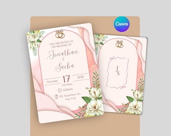Pink Floral Wedding Invitation Template Editable | Editable in Canva | Print At Home | Engagement Party Invites | Instant Download