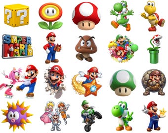 40 Super Mario Galaxy Clipart PNG Bundle, 40 Super Mario Svg, Cricut File, Princess Peach png, Luigi png, Mario svg, Mario Kart Clipart