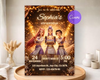K-pop Demon Hunter Birthday Invitation - Huntrix Golden White and Purple Suits Girls - Printable Party Invite Digital - Instant Download