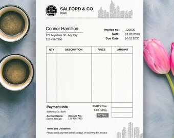 Editable Hotel Invoice Template | Easy To Edit In Canva, Small Business Form, Diy, Boho Client Invoice, Services Receipt, Instant Download