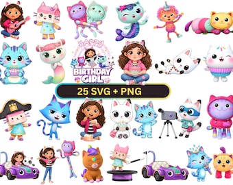 Gabby's Dollhouse SVG PNG Clipart Bundle, 25 Printable Files For Shirts and Mugs, Kitty Fairy, Pandy Paws, Cat, DJ Catnip, Gabby Birthday