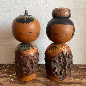 Vintage Japanese wooden kokeshi doll 2pc set