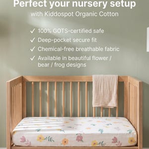 Organic Cotton Cot Fitted Sheet | Frog Flower Bear | GOTS Certified | 132x72cm