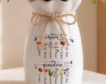 Vaso in ceramica personalizzato "First Mom Now Grandma", vaso per fiori con il mese di nascita, vaso da giardino della nonna, regalo di compleanno per mamma e nonna, regalo per la festa della mamma.
