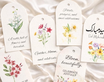 Floral Eid Mubarak Gift Tags – Set of 12 Islamic Favor Tags (Digital Download)