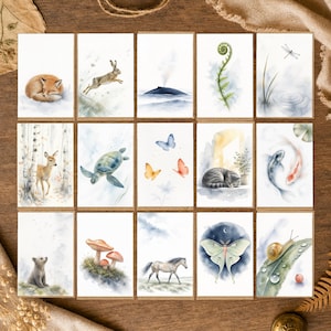 Watercolor Nature Animal Note Cards, 15 Blank Greeting Cards with Kraft Envelopes