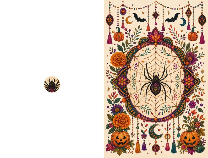 Boho Halloween Greeting Card Set of 18, Blank Inside, Kraft Envelopes image 19