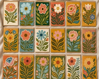 Vintage Cut Paper Floral Cards Set, Mid Century Botanical Stationery (18 Cards)