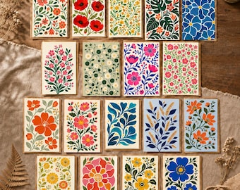 Set of 18 Modern Botanical Floral Greeting Cards, Blank Inside, Kraft Envelopes