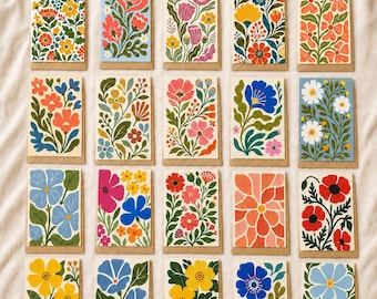 Tarjetas de felicitación con estampado floral botánico llamativo para cualquier ocasión, juego de 20 unidades, sobres Kraft.